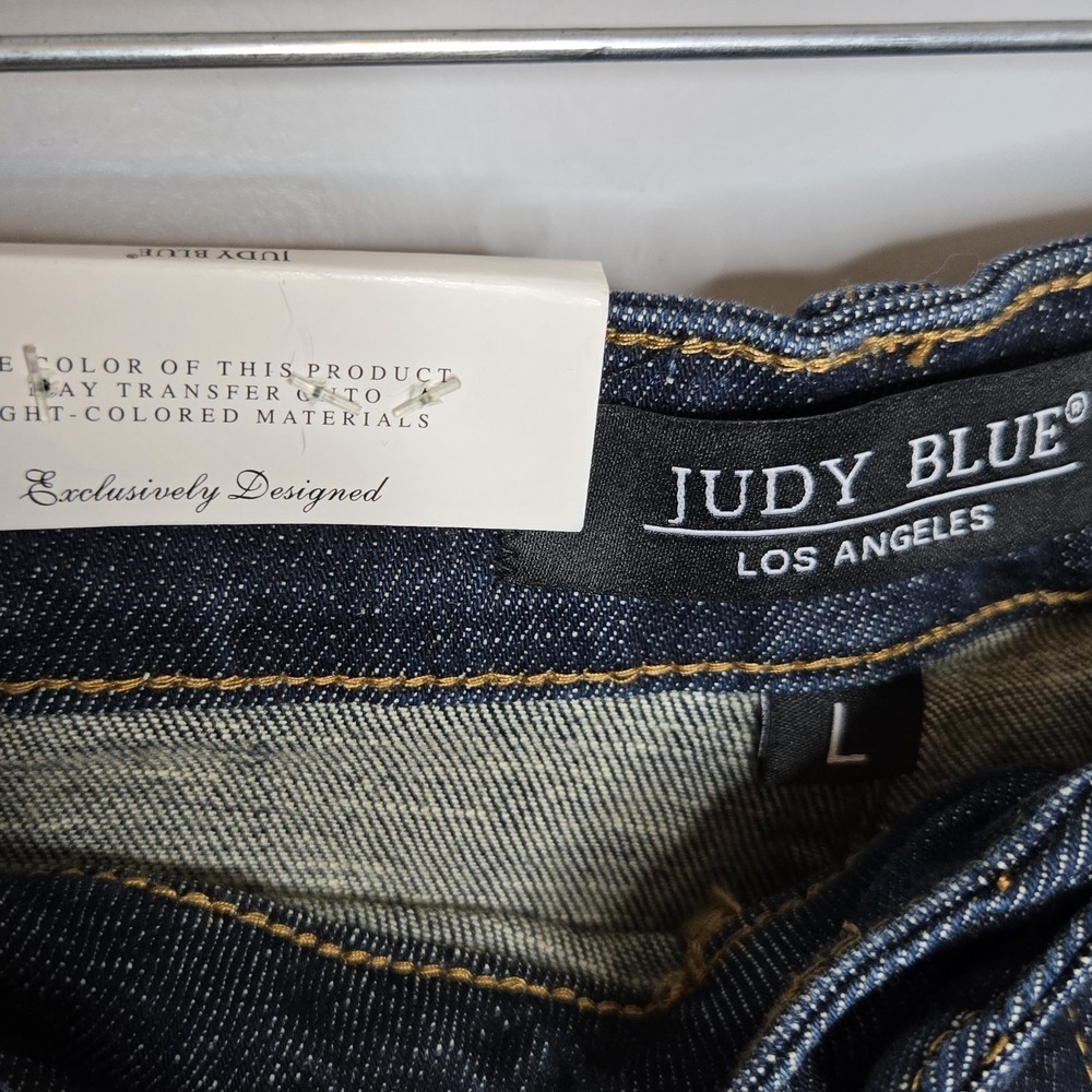 Judy Blue Camo Patch Shorts L High Waist‎ Distressed Dark Wash Denim Retro... - Picture 4 of 6